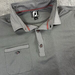 FootJoy Gray White Pattern Golf Polo Men's Medium Athletic Fit Short‎ Sleeve